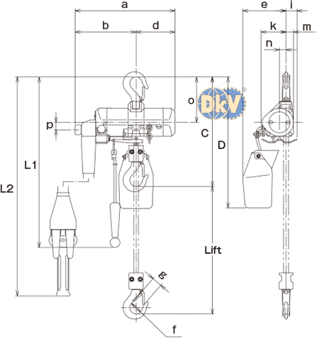 Pa lăng xích khí nén Kito TCRH03CS, Kito pneumatic chain hoists TCRH03CS