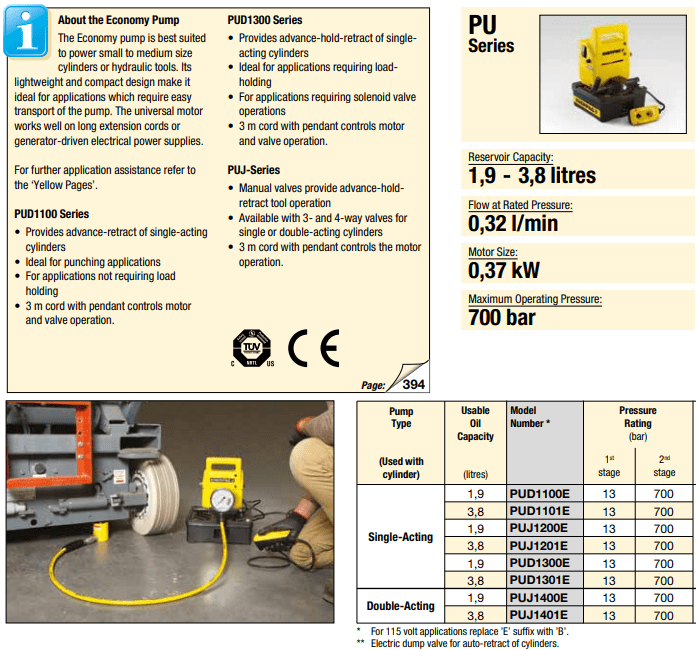 Bơm điện thủy lực Enerpac PUD1100E, Enerpac electric hydraulic pump PUD1100E