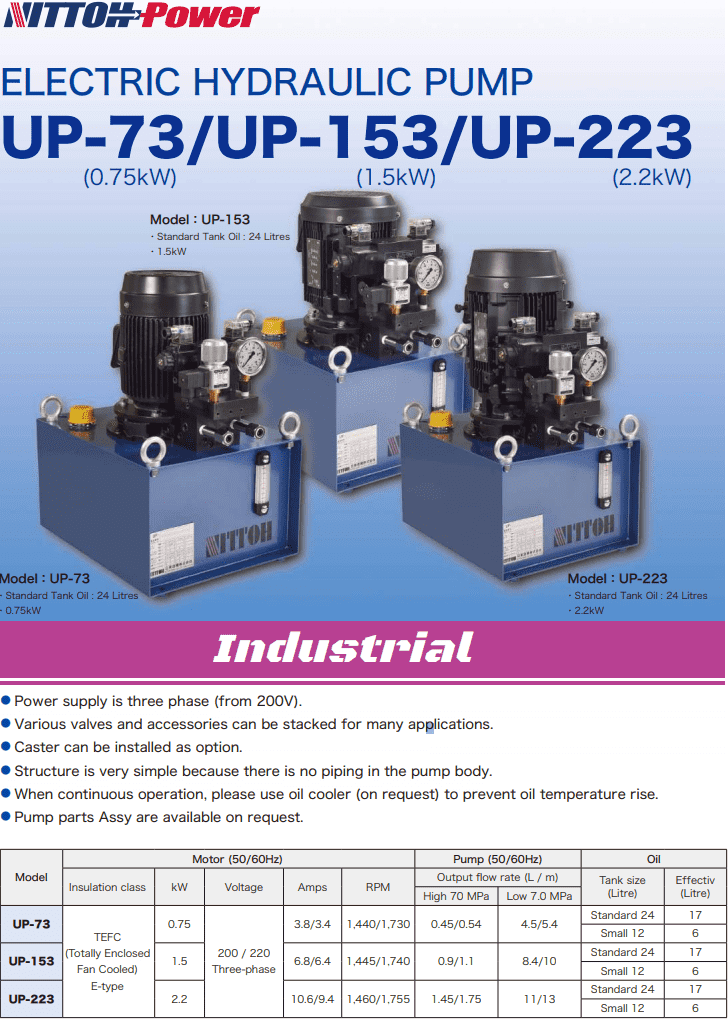 Bơm điện thủy lực Nittoh Power UP-73HS-0, Nittoh Power electric hydraulic pump UP-73HS-0