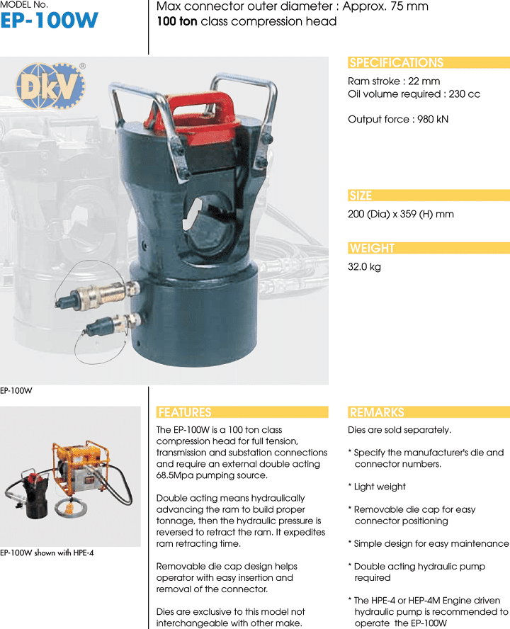 Đầu ép cos thủy lực Izumi EP-100W, Izumi hydraulic compression tools EP-100W