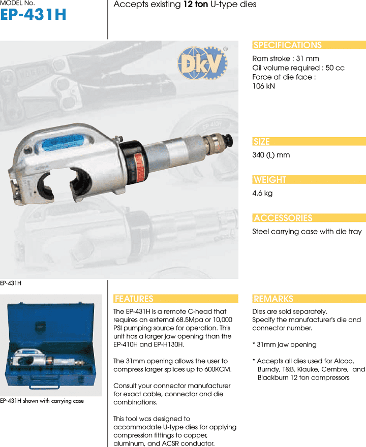 Đầu ép cos thủy lực Izumi EP-431H, Izumi hydraulic compression tools EP-431H