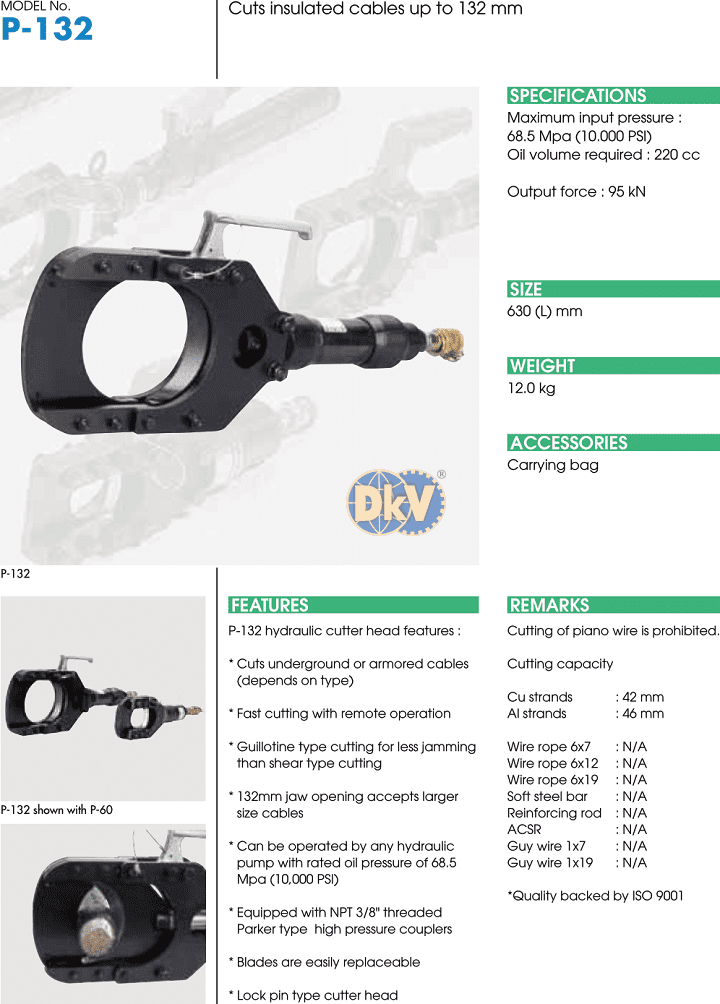 Đầu cắt cable thủy lực Izumi P-132, Izumi hydraulic cutters P-132