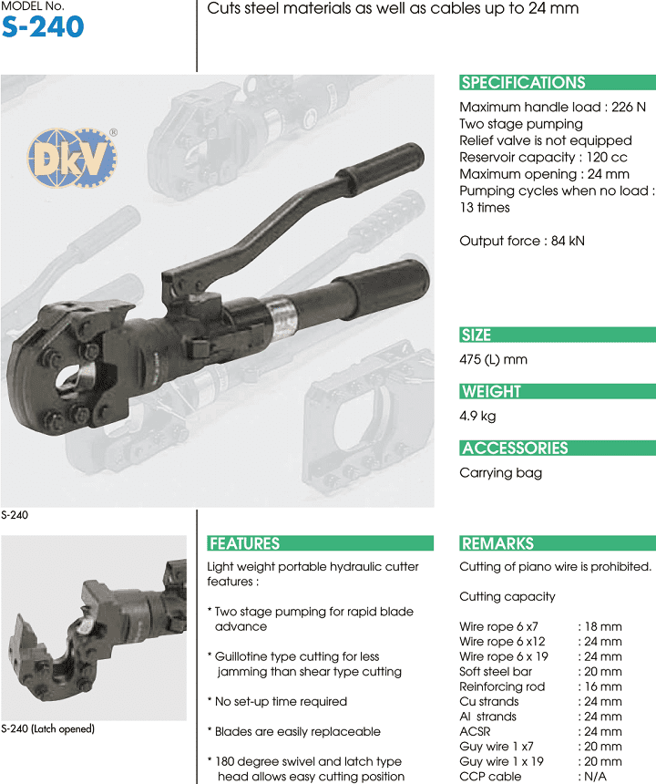Kìm cắt cable thủy lực Izumi S-240, Izumi hydraulic cutters S-240