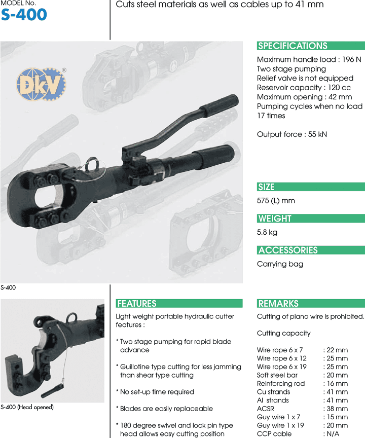 Kìm cắt cable thủy lực Izumi S-400, Izumi hydraulic cutters S-400