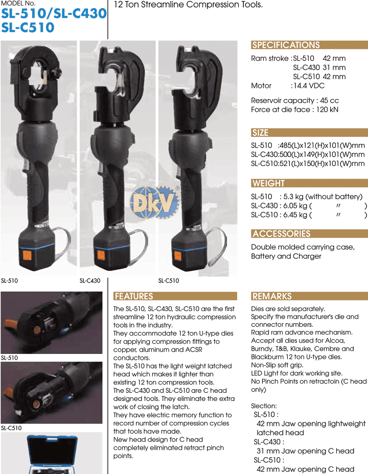 Máy ép cốt thủy lực Izumi SL-510, Izumi battery operated inline tools SL-510