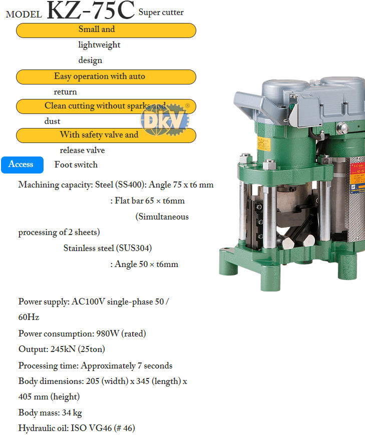 Máy cắt góc thủy lực Kamekura KZ-75C, Kamekura angle processing machine KZ-75C