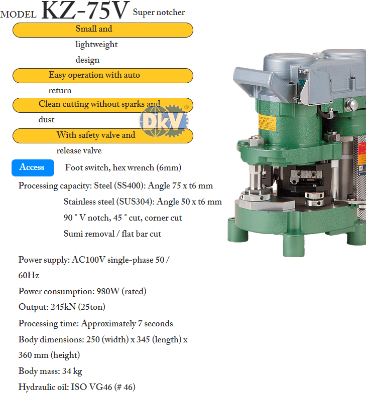 Máy cắt góc thủy lực Kamekura KZ-75V, Kamekura angle processing machine KZ-75V