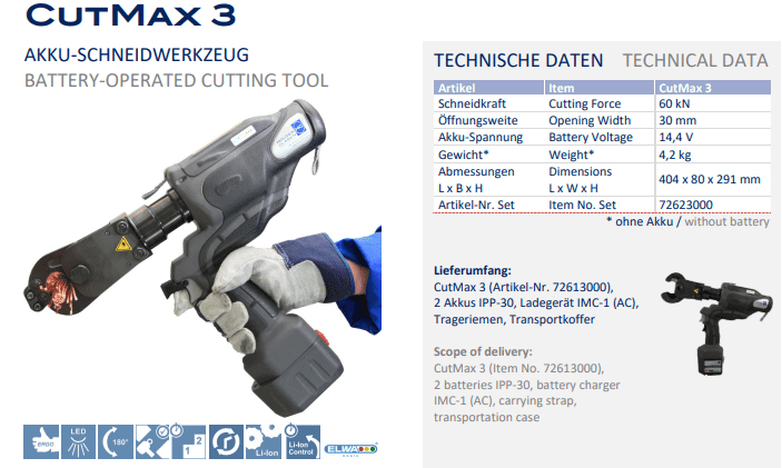 Máy cắt cable thủy lực Holger Clasen CutMax 3-Set, Holger Clasen hydraulic cable Cutter CutMax 3-Set