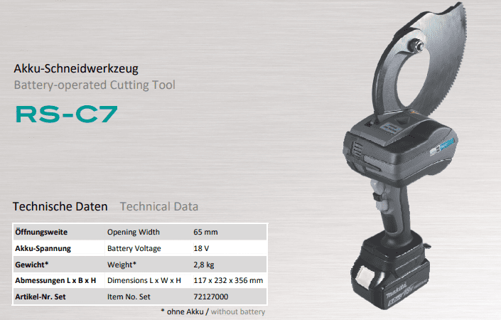 Máy cắt cable thủy lực Holger Clasen RS-C7 set, Holger Clasen hydraulic cable Cutter RS-C7 set