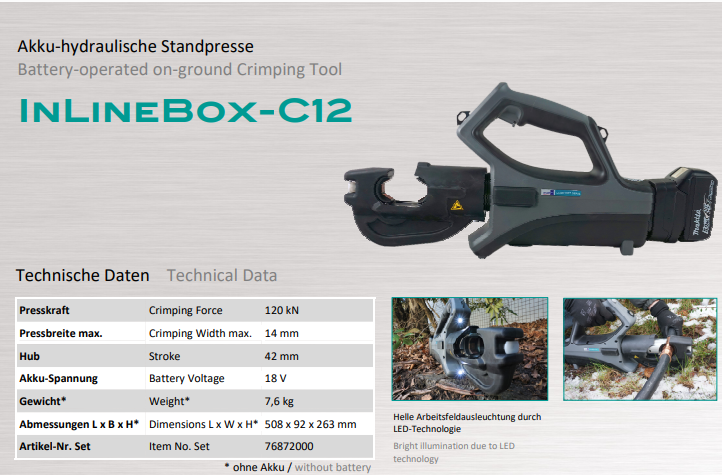 Máy ép cốt thủy lực Holger Clasen InLineBox-C12-Set, Holger Clasen hydraulic Crimpers InLineBox-C12-Set