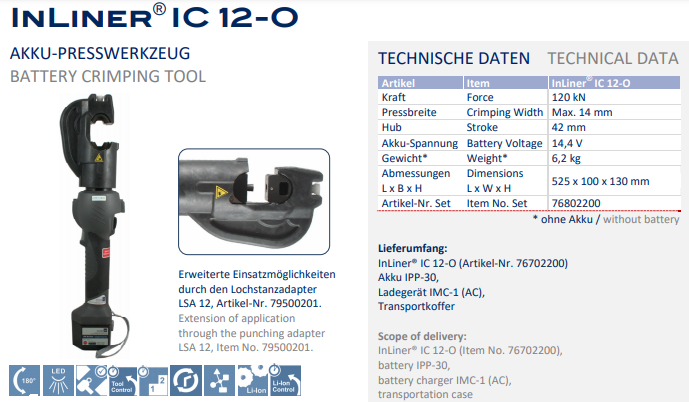 Máy ép cốt thủy lực Holger Clasen InLiner® IC 12-O-Set, Holger Clasen hydraulic Crimpers InLiner® IC 12-O-Se