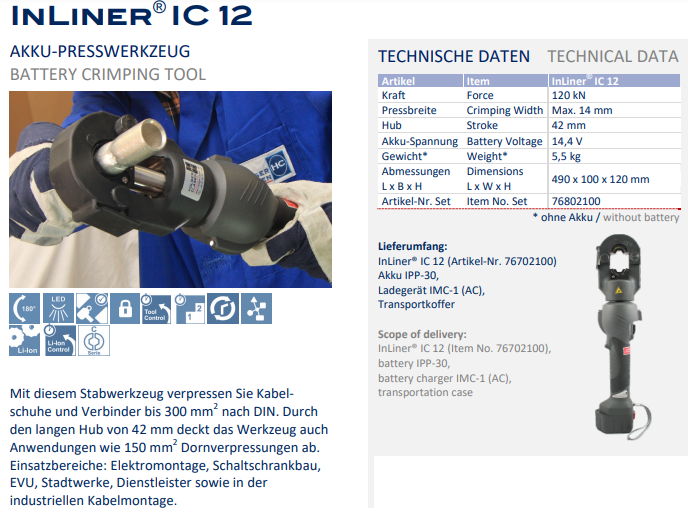 Máy ép cốt thủy lực Holger Clasen InLiner® IC 12-C-Set, Holger Clasen hydraulic Crimpers InLiner® IC 12-C-Set