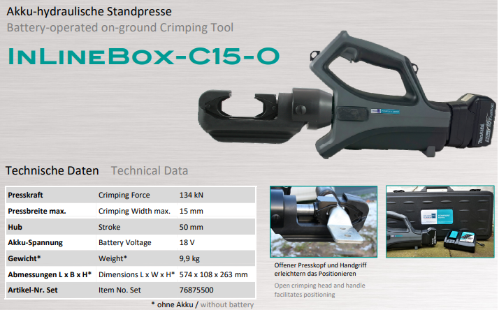 Máy ép cốt thủy lực Holger Clasen InLineBox-C15-O-Set, Holger Clasen hydraulic Crimpers InLineBox-C15-O-Set 
