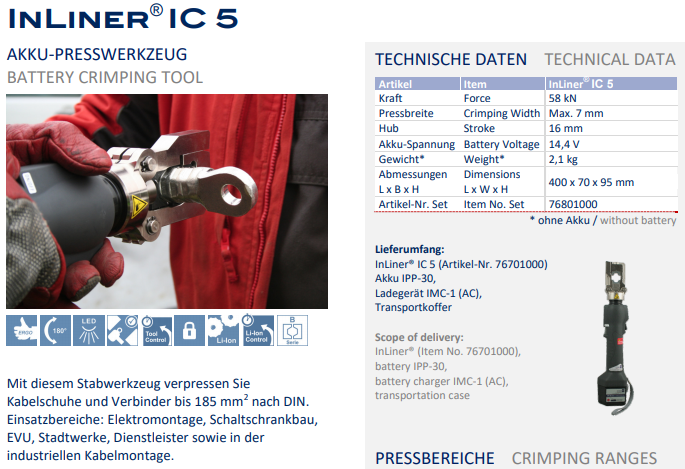 Máy ép cốt thủy lực Holger Clasen InLiner® IC 5-Set, Holger Clasen hydraulic Crimpers InLiner® IC 5-Set