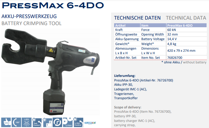 Máy ép cốt thủy lực Holger Clasen PressMax 6-4DO-Set, Holger Clasen hydraulic Crimpers PressMax 6-4DO-Set