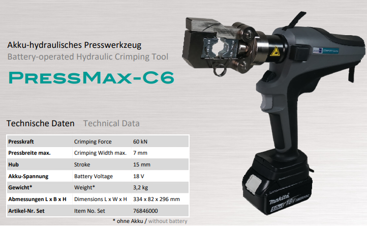 Máy ép cốt thủy lực Holger Clasen PressMax C6-Set, Holger Clasen hydraulic Crimpers PressMax C6-Set