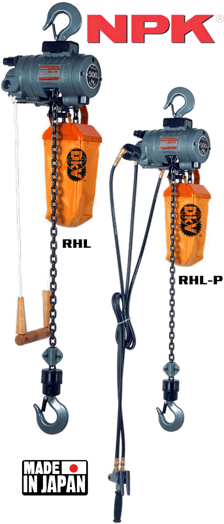 pa lang xich khi nen npk rhl-500p, npk peumatic chain hoists rhl-500p