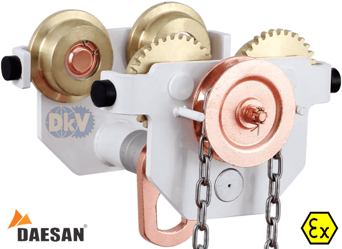 Rùa lăn treo pa lăng chống cháy nổ Daesan Ex DG5, Daesan Ex plain trolley for chain hoist Ex DG5