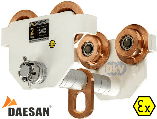 Rùa lăn treo pa lăng chống cháy nổ Daesan Ex DP5, Daesan Ex plain trolley for chain hoist Ex DP5