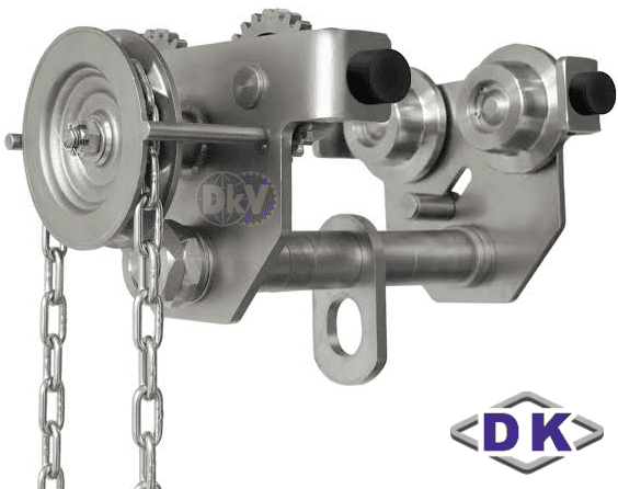 Rùa lăn treo pa lăng inox DK DGT-050-SS, DK stainless steel greared trolley for chain hoist DGT-050-SS