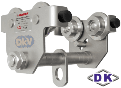 Rùa lăn treo pa lăng inox DK DPT-030-SS, DK stainless steel plain trolley for chain hoist DPT-030-SS