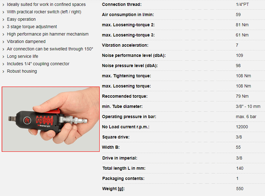 sung khi nen ks tools 515.3830, ks tools air impact driver 515.3830